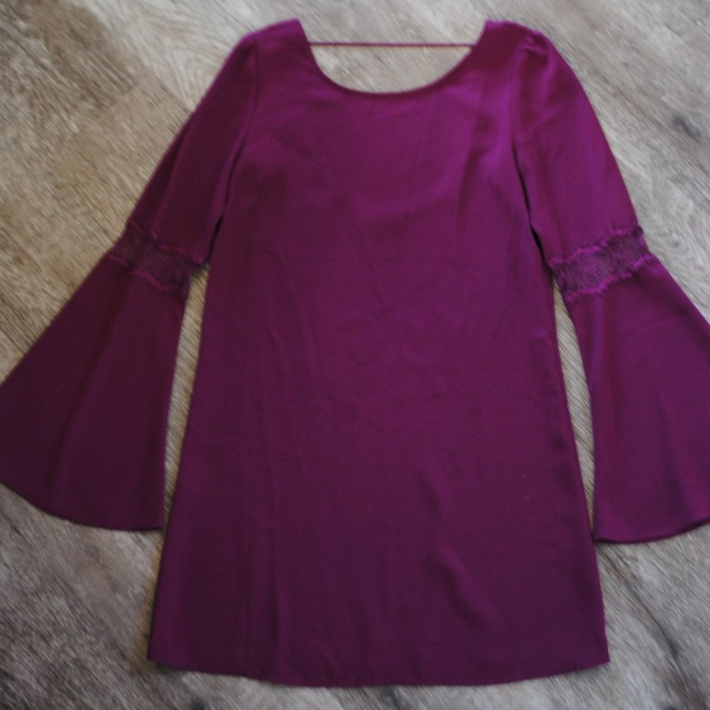 Fuchsia Pink/Purple Long Sleeve Low-back Dress